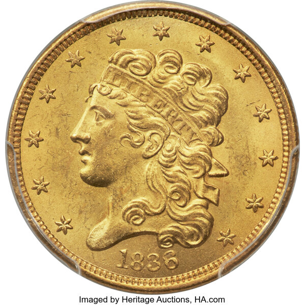 image for: 1836 $5 Block 8, HM-7, R.3, MS64+ PCGS....