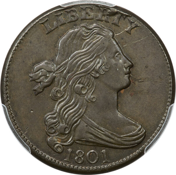 image for: 1801 1C 1/000, S-223, B-17, R.1, MS60 Brown PCGS....