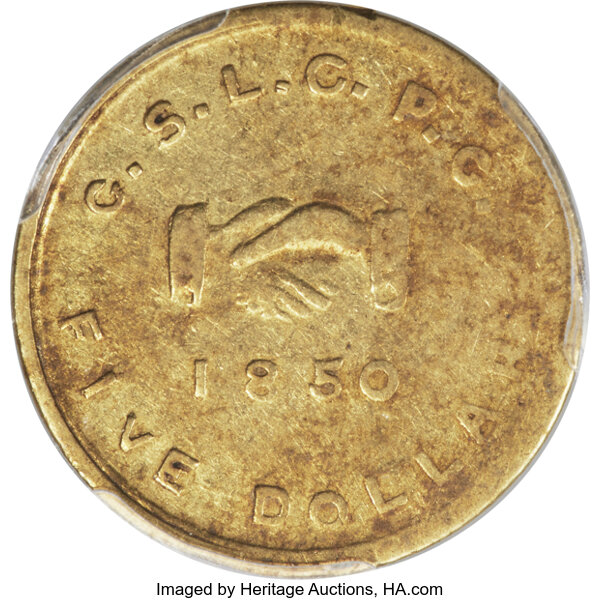 image for: 1850 $5 Mormon Five Dollar XF45 PCGS. K-5, High R.5. ...