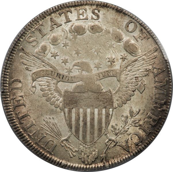 image for: 1798 $1 Large Eagle, Pointed 9, 4 Lines, B-24, BB-124, R.2, AU58 PCGS....