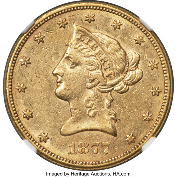 image for: 1877-CC $10 AU55 NGC. Winter 1-A....