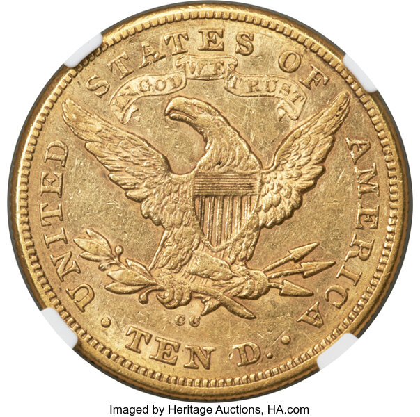 image for: 1877-CC $10 AU55 NGC. Winter 1-A....