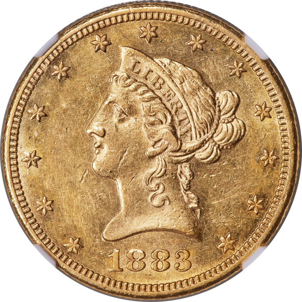 image for: 1883-CC $10 AU55 NGC. Winter 1-A....