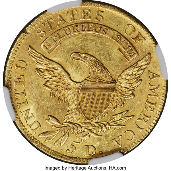 image for: 1807 $5 Bust Left, BD-8, R.2, MS60 NGC....