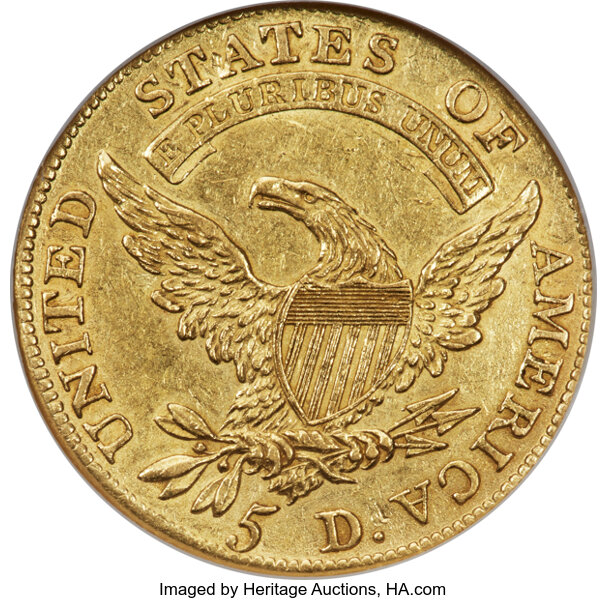 image for: 1810 $5 Small Date, Tall 5, BD-1, High R.3, AU58 NGC....