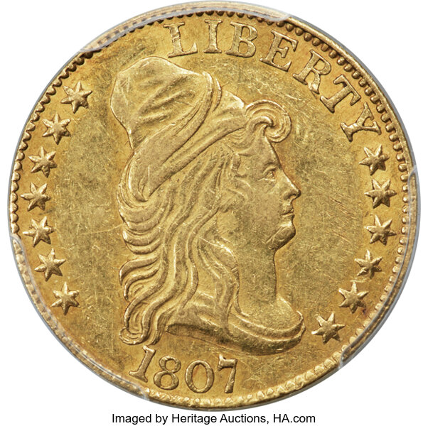 image for: 1807 $5 Bust Right, Large Reverse Stars, BD-3, High R.5, AU53 PCGS....