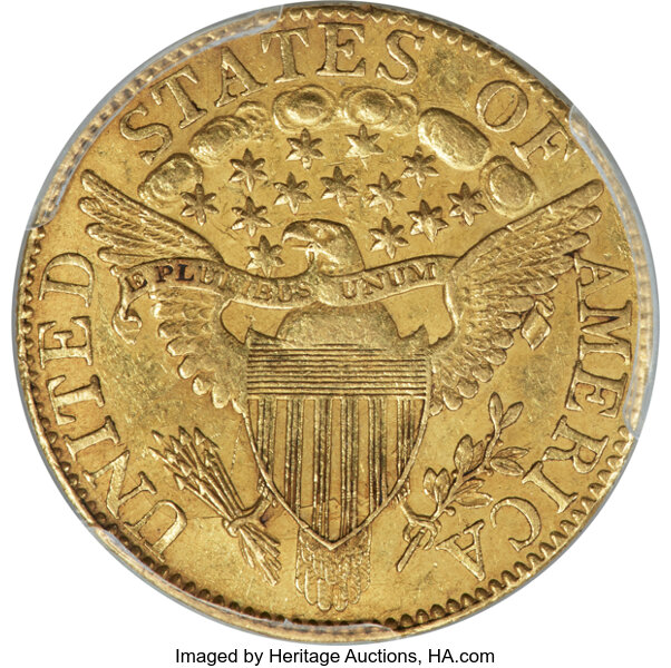 image for: 1807 $5 Bust Right, Large Reverse Stars, BD-3, High R.5, AU53 PCGS....