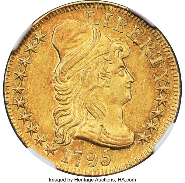 image for: 1795 $5 Small Eagle, BD-3, High R.3, AU58 NGC....