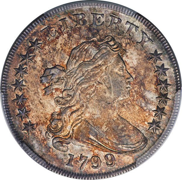 image for: 1799/8 $1 15 Stars Reverse, B-3, BB-141, R.3, AU58+ PCGS....