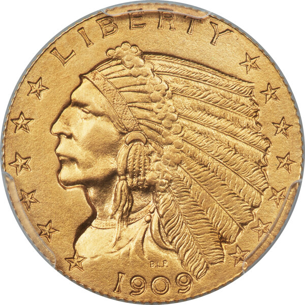 image for: 1909 $2 1/2 JD-1, High R.4, PR64 PCGS. CAC....