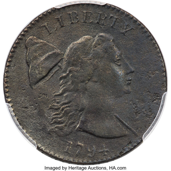 image for: 1794 1C Head of 1793, Double Chin, S-18b, B-2b, R.4 -- Environmental Damage -- PCGS Genuine. VF Details....