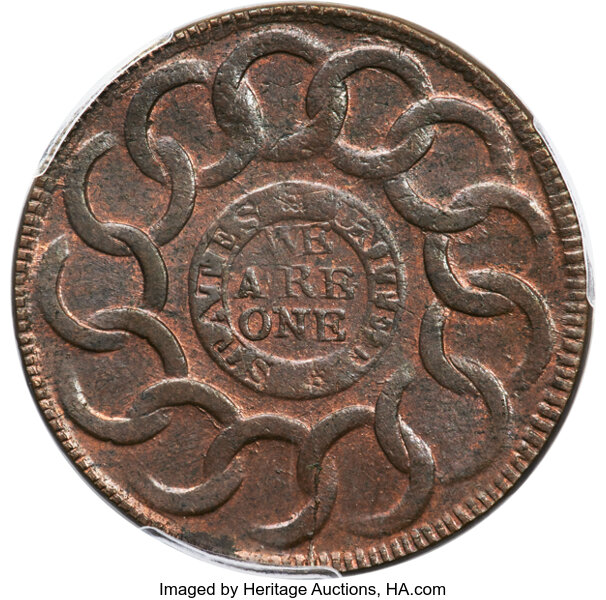 image for: 1787 Fugio Cent, STATES UNITED, 4 Cinquefoils, Pointed Rays, N. 11-X, W-6790, R.4, MS64 Brown PCGS. CAC....