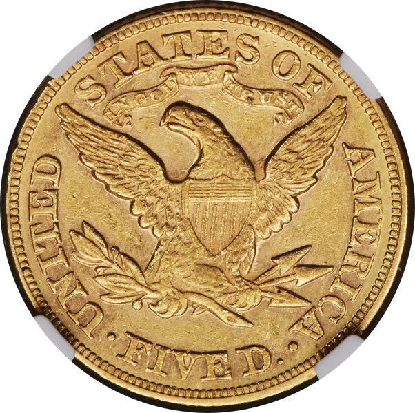 image for: 1872 $5 AU55 NGC....