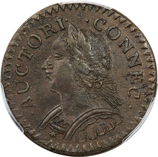 image for: 1787 Connecticut Copper, Mailed Bust Left, Laughing Head, M. 6.1-M, W-2820, R.1, MS61 Brown PCGS....