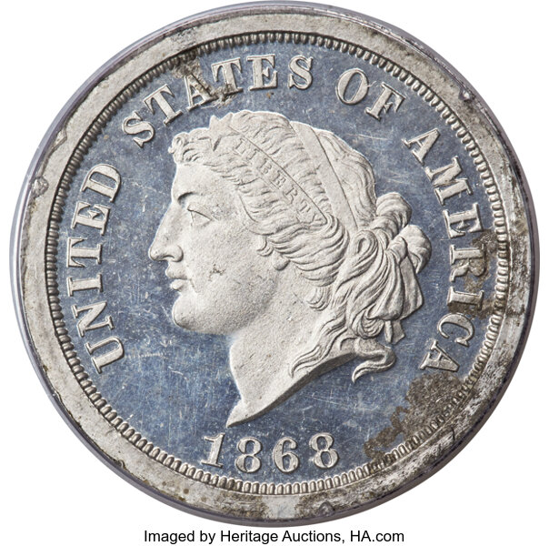 image for: 1868 $5 Dual Denomination $5-25 Francs, Judd-659, Pollock-732, Low R.7, PR62 PCGS....