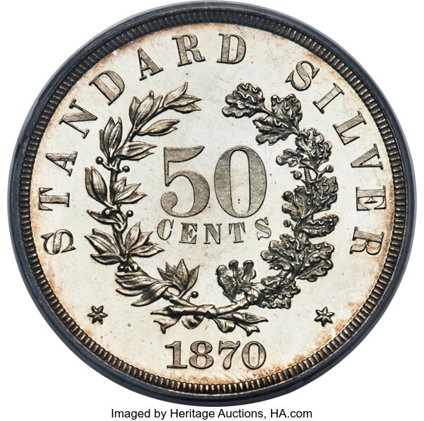 image for: 1870 P50C Standard Silver Half Dollar, Judd-964, Pollock-1060, Low R.7 PR63 Cameo PCGS....