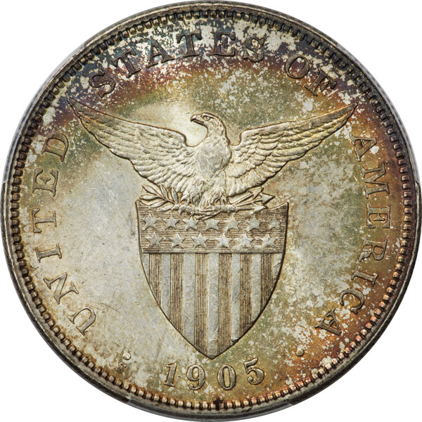 image for: 1905-S  Philippines Peso, Curved Serif on 1, MS61 PCGS....