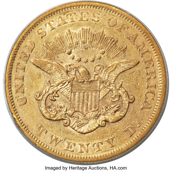 image for: 1859 $20 XF45 PCGS....