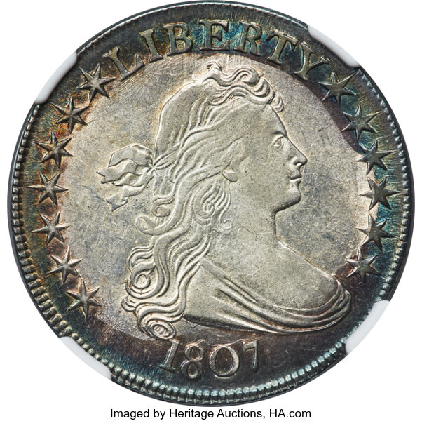 image for: 1807 50C Draped Bust, O-105, T-4, R.1, AU58 NGC....