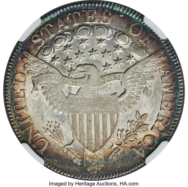 image for: 1807 50C Draped Bust, O-105, T-4, R.1, AU58 NGC....