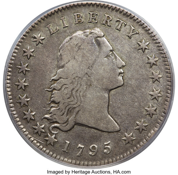 image for: 1795 $1 Flowing Hair, Two Leaves, B-1, BB-21, R.2, VF20 PCGS....