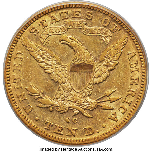 image for: 1892-CC $10 Tripled Die Reverse, FS-801, XF40 PCGS. Winter 1-A....