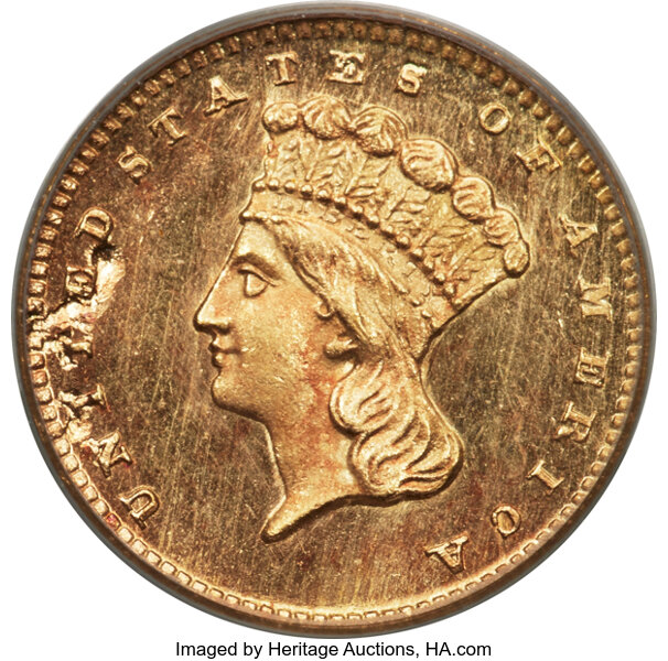 image for: 1865 G$1 MS63 PCGS....