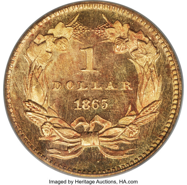 image for: 1865 G$1 MS63 PCGS....
