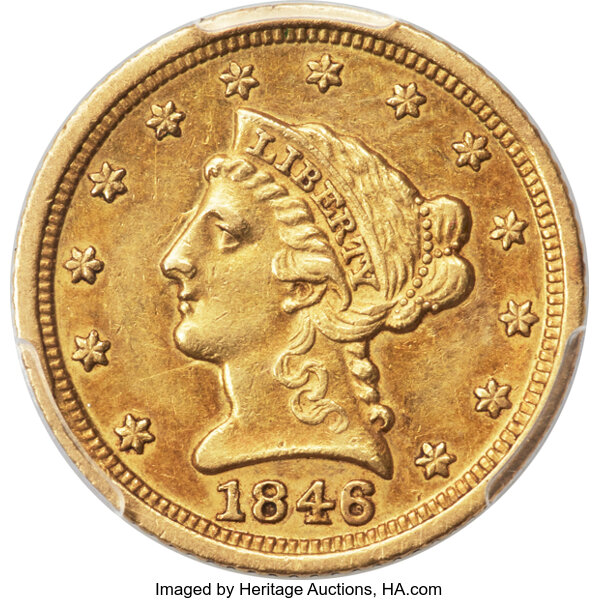 image for: 1846-D/D $2 1/2 AU53 PCGS. Winter 7-L....