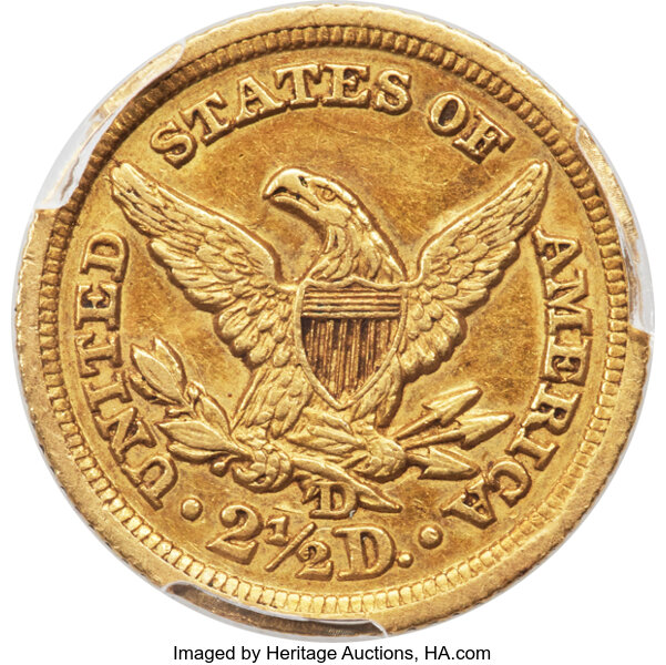 image for: 1846-D/D $2 1/2 AU53 PCGS. Winter 7-L....