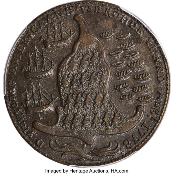 image for: 1778-1779 Token Rhode Island Ship Token, No Wreath, Brass, AU55 PCGS. Breen-1139, W-1730, R.3....