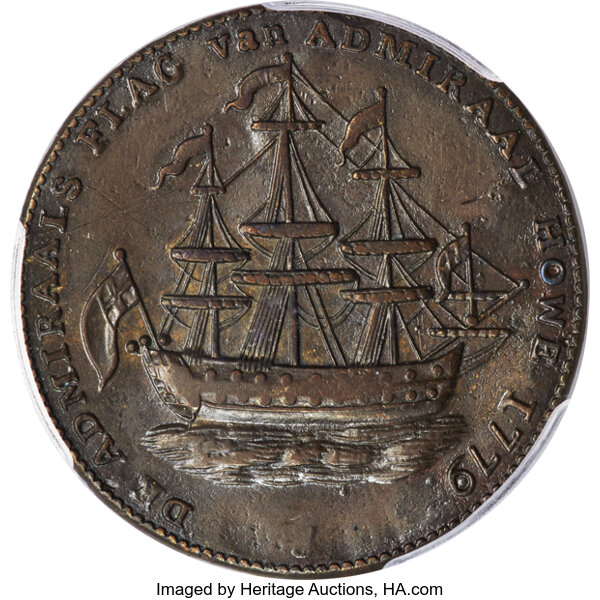 image for: 1778-1779 Token Rhode Island Ship Token, No Wreath, Brass, AU55 PCGS. Breen-1139, W-1730, R.3....