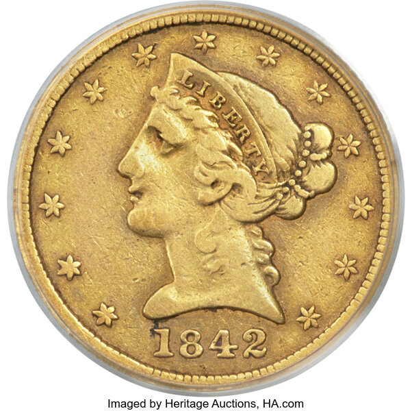 image for: 1842-D $5 Large Date VF20 PCGS. Winter 8-G....