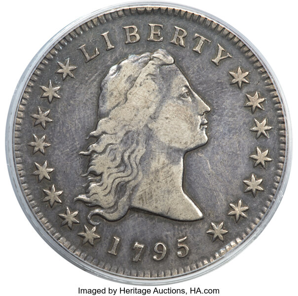 image for: 1795 $1 Flowing Hair, Two Leaves, B-1, BB-21, R.2, VF20 PCGS....