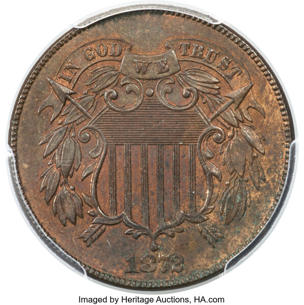 image for: 1872 2C Doubled Die Obverse, FS-101, MS63 Brown PCGS....