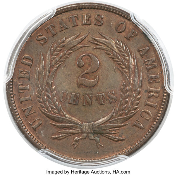 image for: 1872 2C Doubled Die Obverse, FS-101, MS63 Brown PCGS....