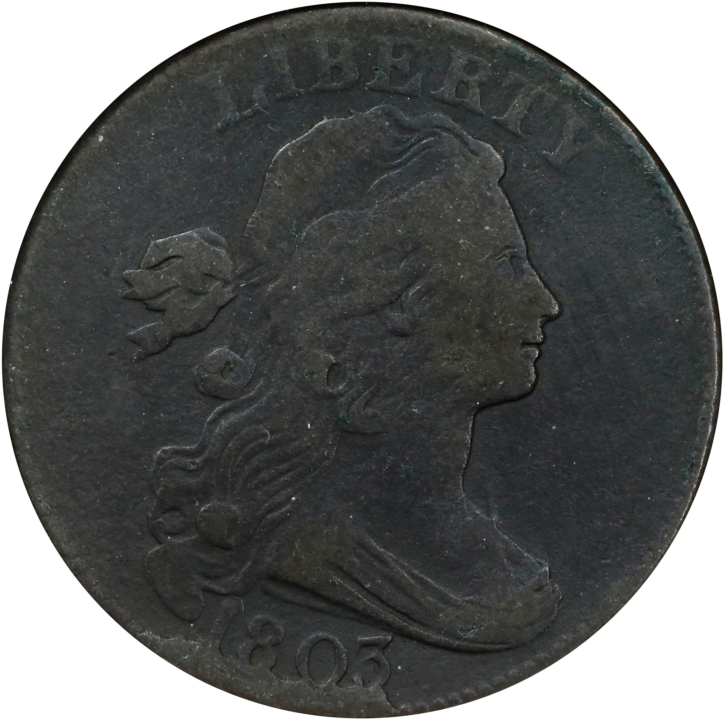 image for: 1803 Draped Bust Cent. S-263, B-22. Rarity-3. Small Date, Small Fraction. Fine Details--Corroded (ANACS). OH.