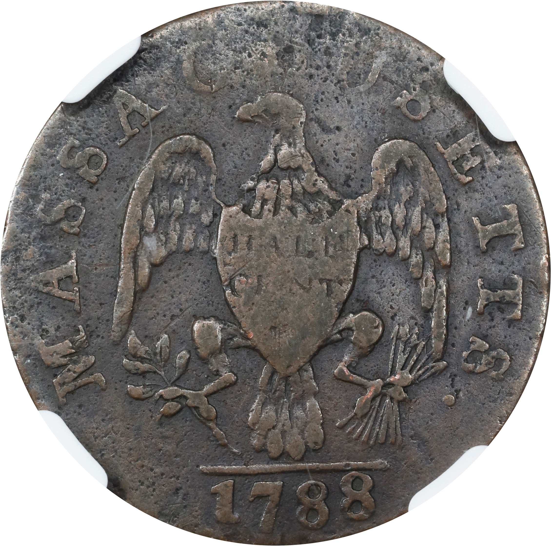 image for: 1788 Massachusetts Half Cent. Ryder 1-B, W-6010. Rarity-2. VF Details--Bent (NGC).