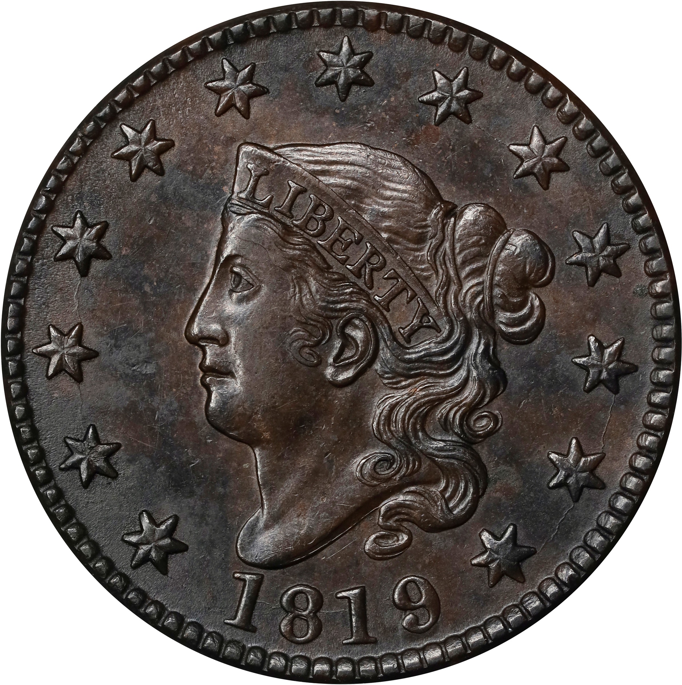 image for: 1819/(8) Matron Head Cent. N-2. Rarity-1. Large Date. About Uncirculated.
