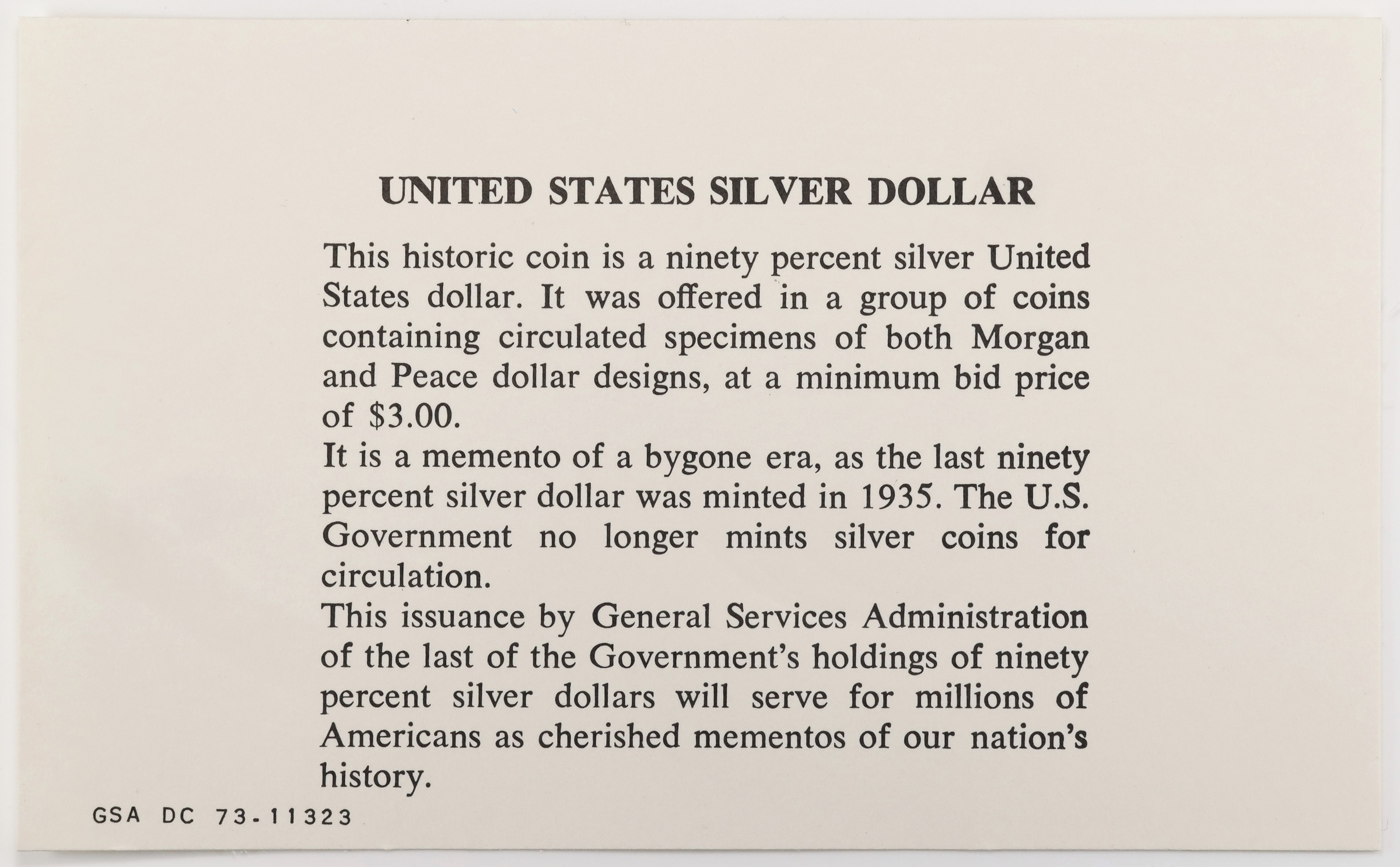 image for: 1923 GSA Peace Silver Dollar. GSA Soft Pack. Mint State (Uncertified).