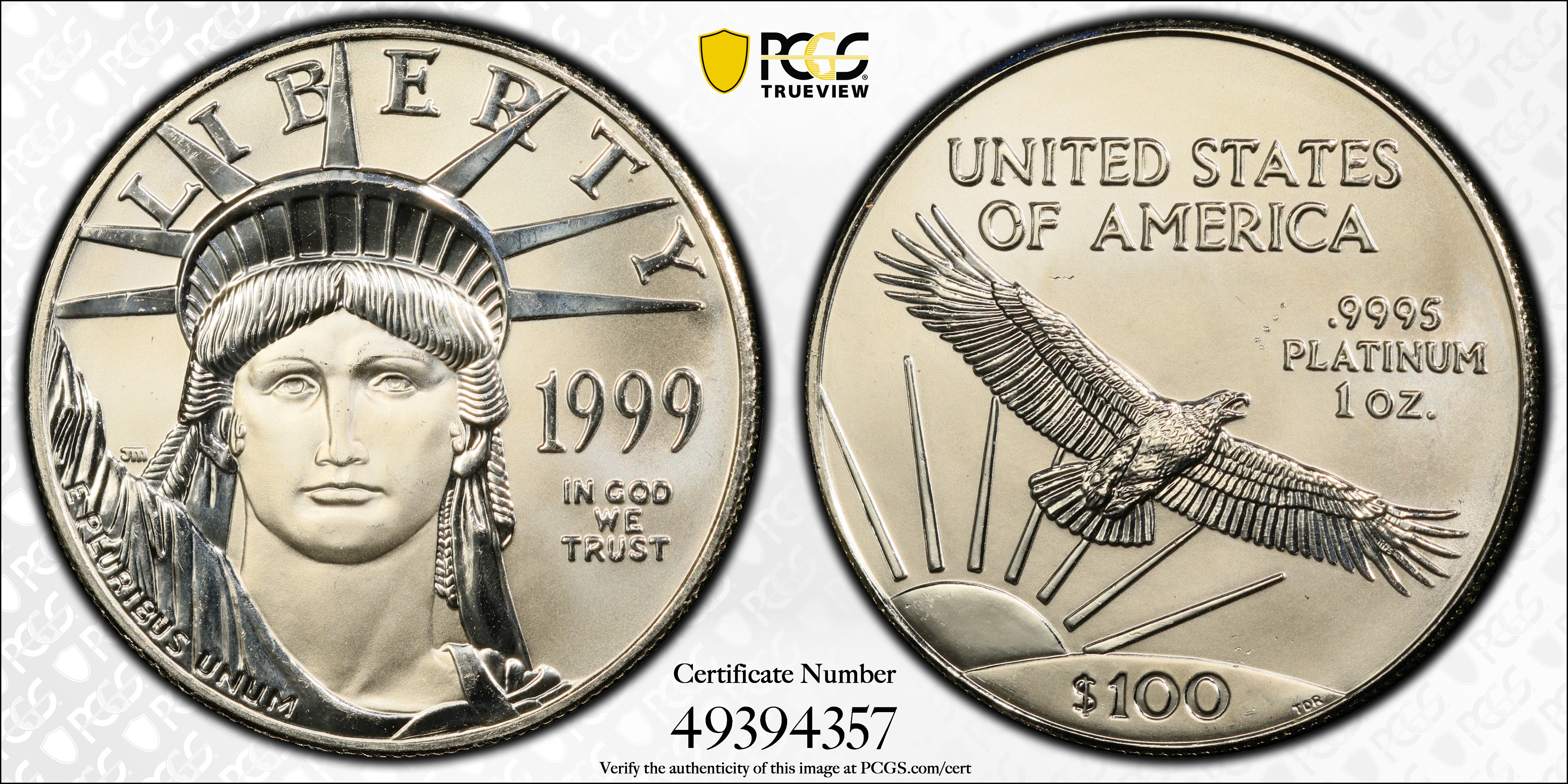 image for: 1999 One-Ounce Platinum Eagle. MS-68 (PCGS).