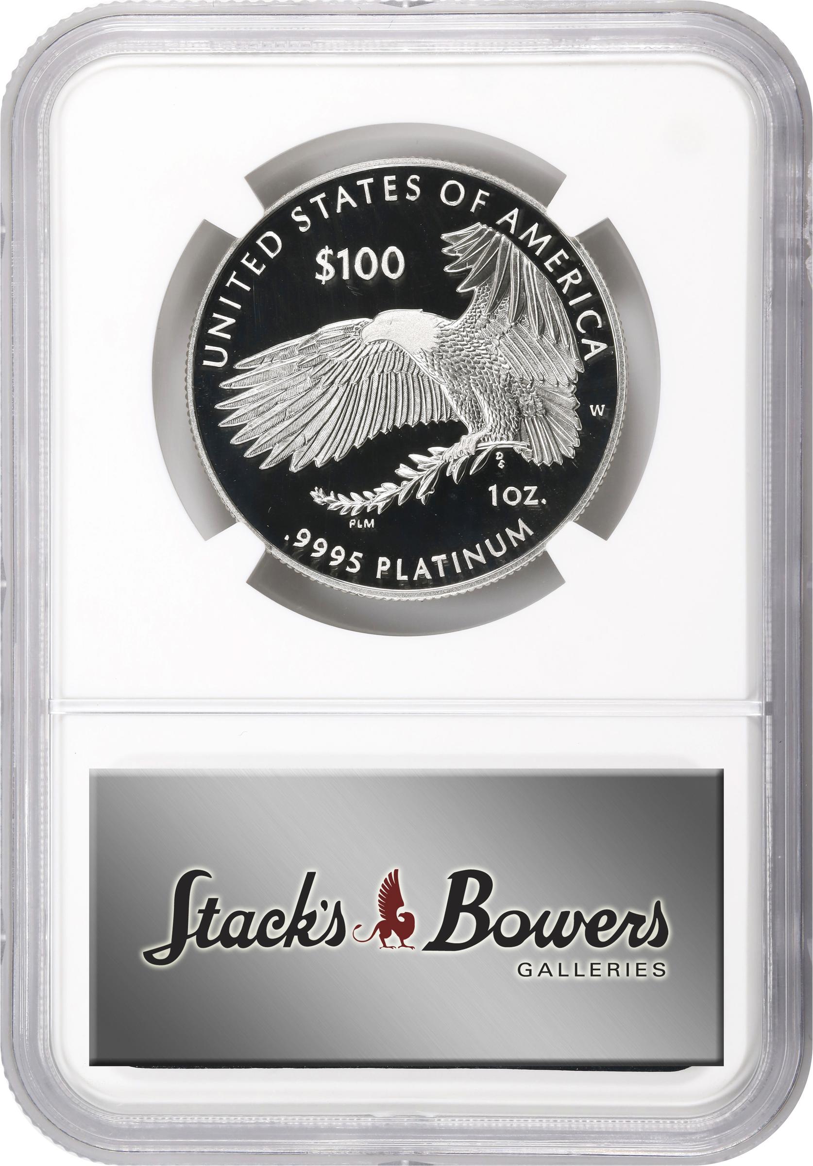 image for: 2023-W One-Ounce Platinum Eagle. Freedom of the Press. First Day of Issue. Proof-70 Deep Cameo (NGC). U.S. Mint Designer Donna Weaver.
