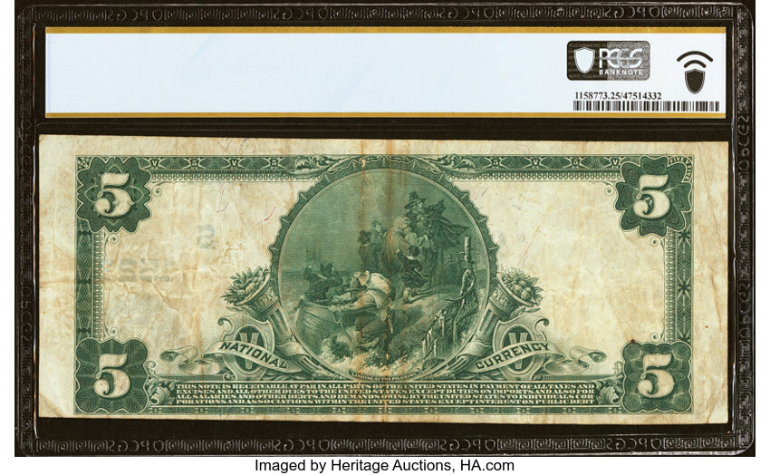 image for: Lynchburg, VA - $5 1902 Plain Back Fr. 599 The Lynchburg National Bank Ch. # (S)1522 PCGS Banknote Very Fine 25....