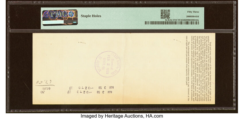 image for: Decatur, AL - $4,500 90 Day Loan Nov. 1958 The First National Bank Ch. # 3699 PMG About Uncirculated 53....
