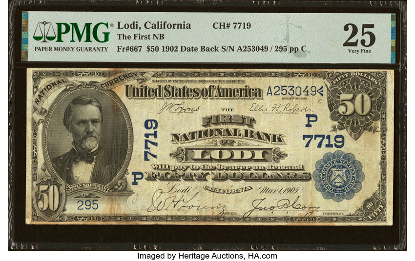 image for: Lodi, CA - $50 1902 Date Back Fr. 667 The First National Bank Ch. # (P)7719 PMG Very Fine 25....