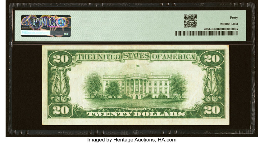 image for: Fr. 2051-K $20 1928A Federal Reserve Note. PMG Extremely Fine 40....