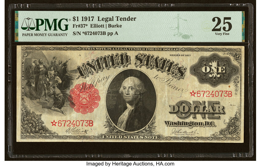 image for: Fr. 37* $1 1917 Legal Tender Star Note PMG Very Fine 25....