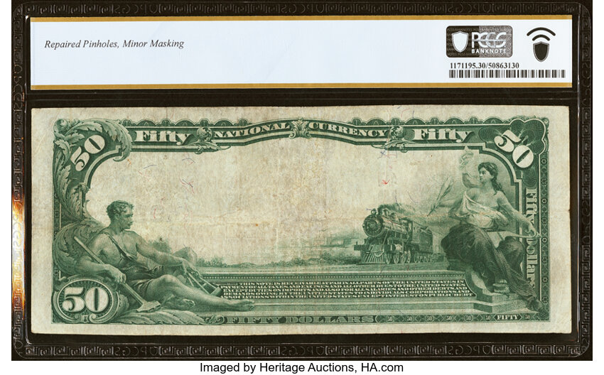 image for: New Castle, IN - $50 1902 Plain Back Fr. 678 The Farmers & First National Bank Ch. # 9852 PCGS Banknote Very Fine 30....