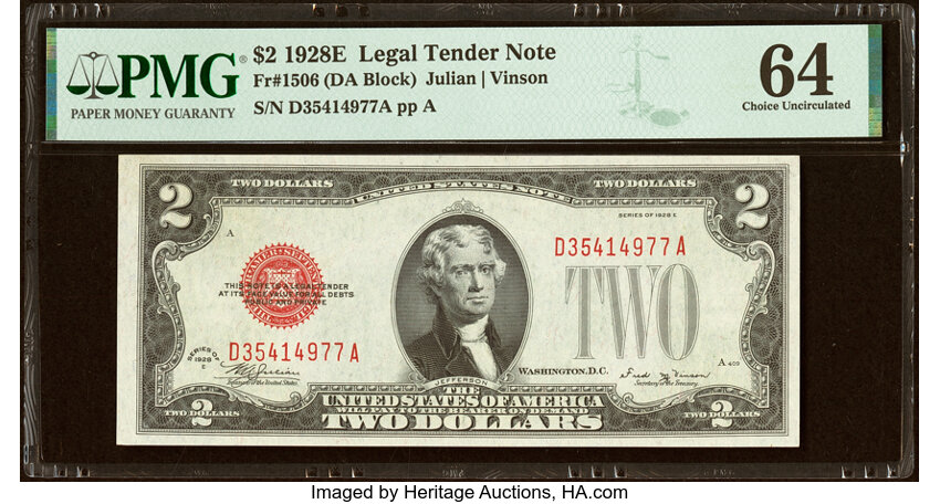 image for: Fr. 1506 $2 1928E Legal Tender Note. PMG Choice Uncirculated 64....