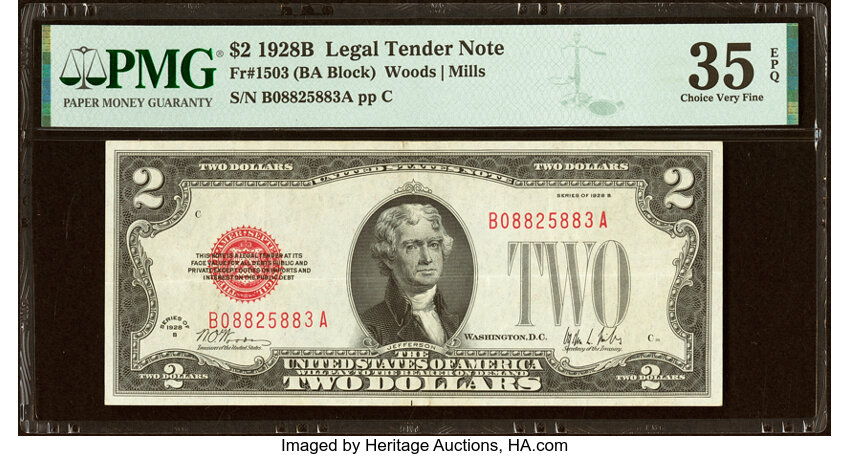 image for: Fr. 1503 $2 1928B Legal Tender Note. PMG Choice Very Fine 35 EPQ....